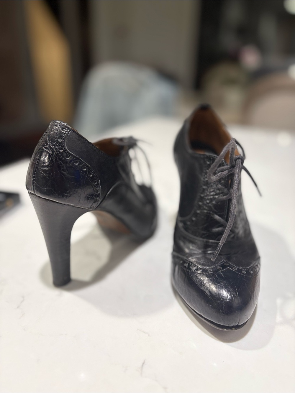 VTG Alto Gradimento Italian Hand-Made Black Leather Oxford Ankle Booties